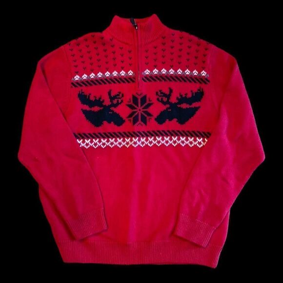 Chaps Reindeer Sweater 1/4 Zip - Picture 1 of 6